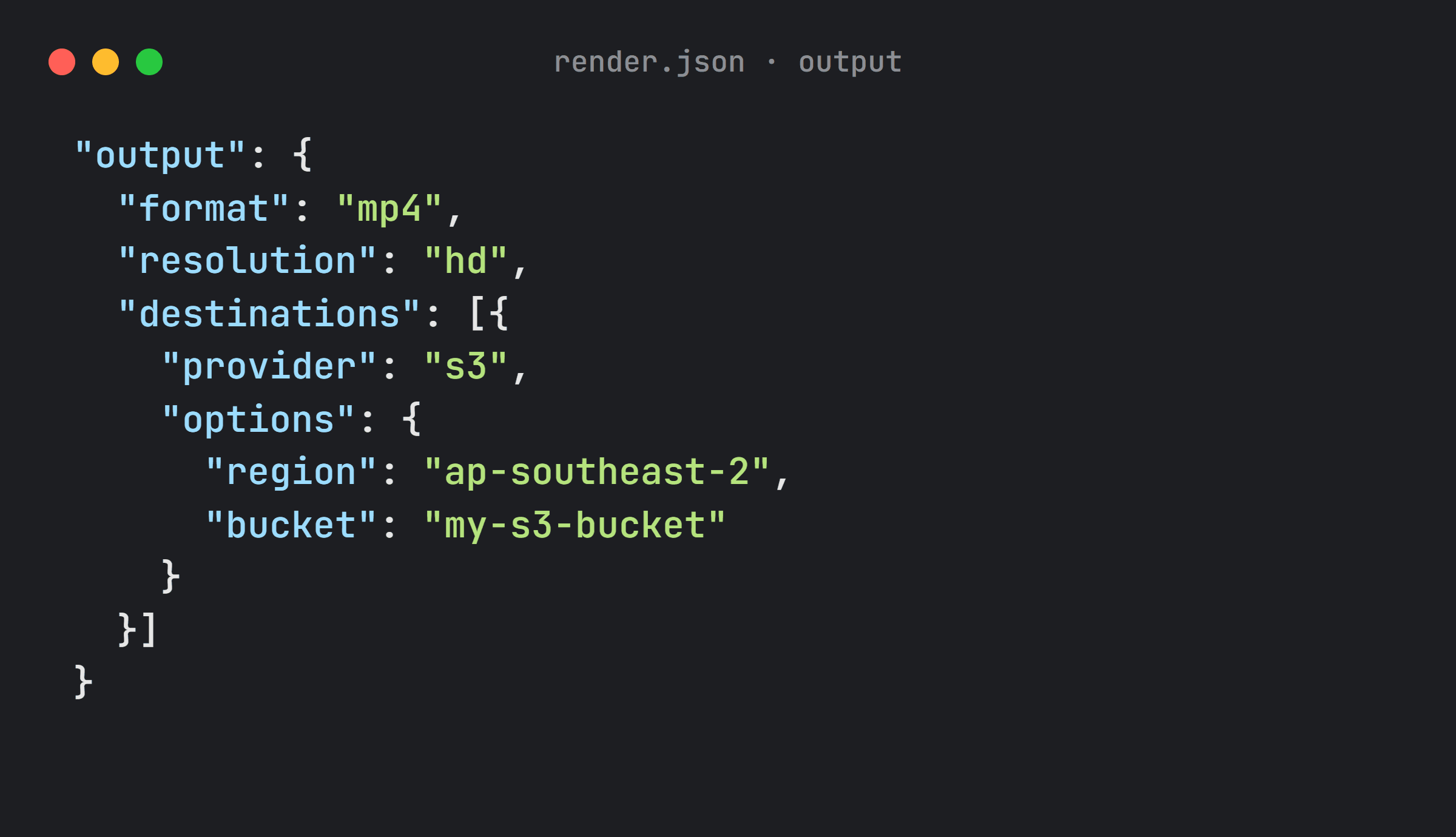 Render output sending the finished video to an Amazon S3 bucket