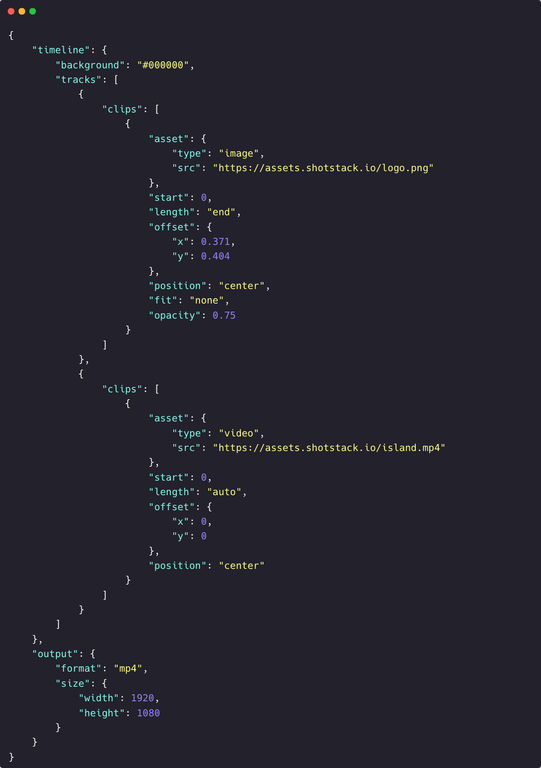 JSON code of the Shotstack template